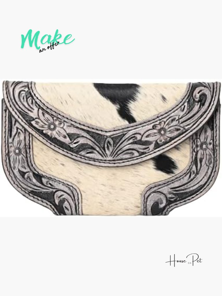 Hand Tooled Leather Cowhide Clutch Wallet With Rfid Protection